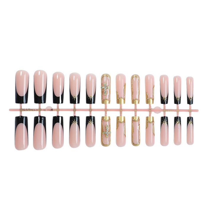 Nail set with elegant black-blush design and 3D accents Stornfield