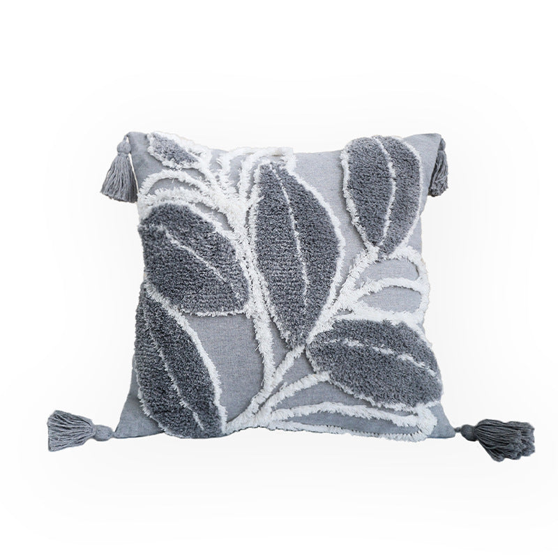 Decorative cushion cover with drawn leaf tufting and tassels Stornfield