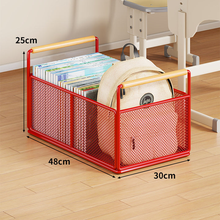 Metal Mesh Floor Storage Crate with Wooden Carry Handles