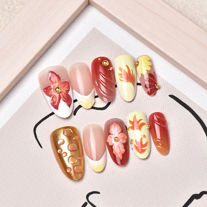 Artistic Floral Hand-Painted Press-On Nail Art Set Stornfield