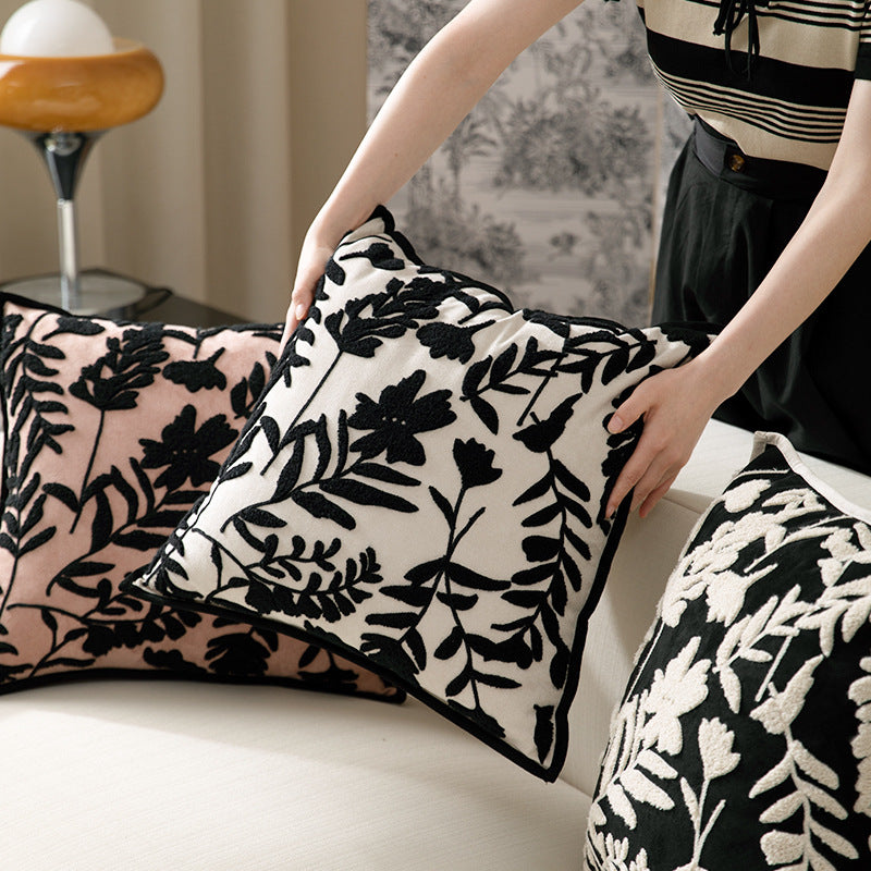 Decorative cushion cover with floral flock application Stornfield