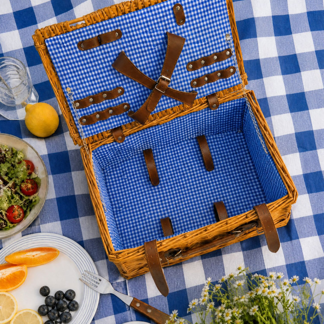 Ladies Luxury Picnic Basket with Offset Dish Compartment and Floral Lining Stornfield