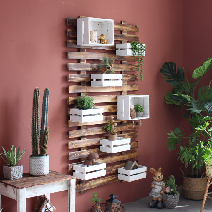 Wall shelf system with integrated storage boxes Stornfield