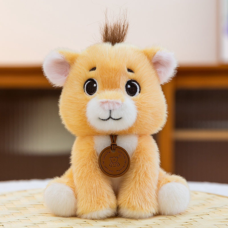 Plush Sitting Lion Cub Collectible with Embroidered Face and Hanging Medallion Stornfield