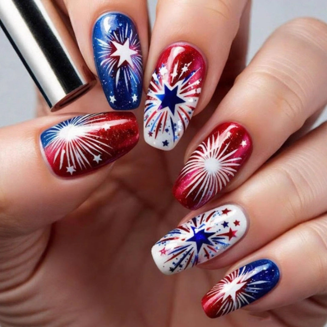 Artificial Nails in Festive Fireworks Design Stornfield