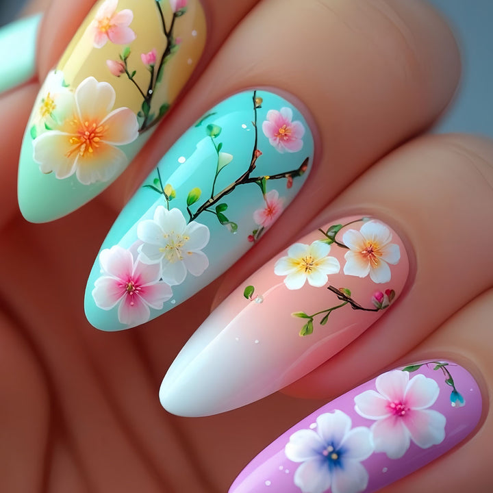 Artistic Floral Press-On Nail Art Extensions Stornfield