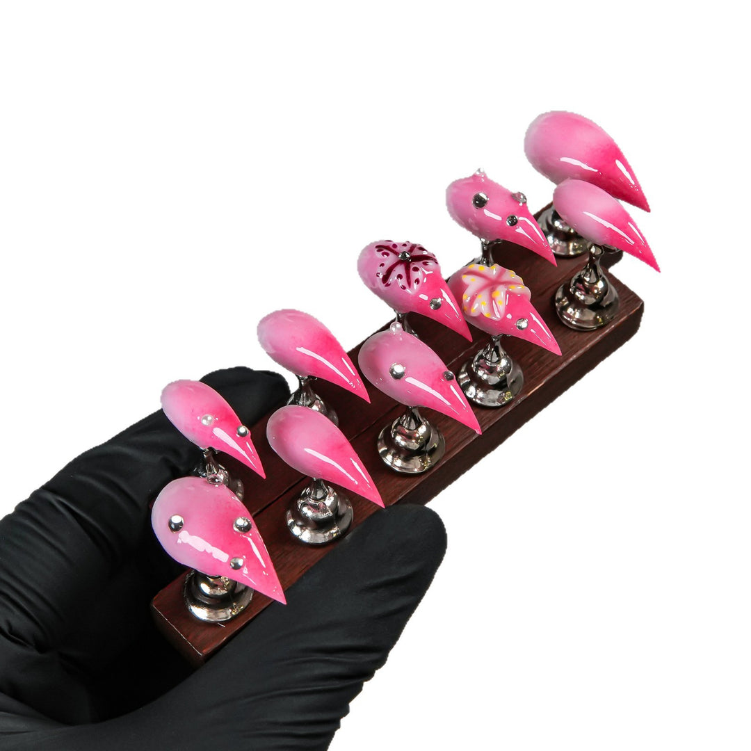 Artistic Stiletto Press-On Nails with Floral and Gem Accents