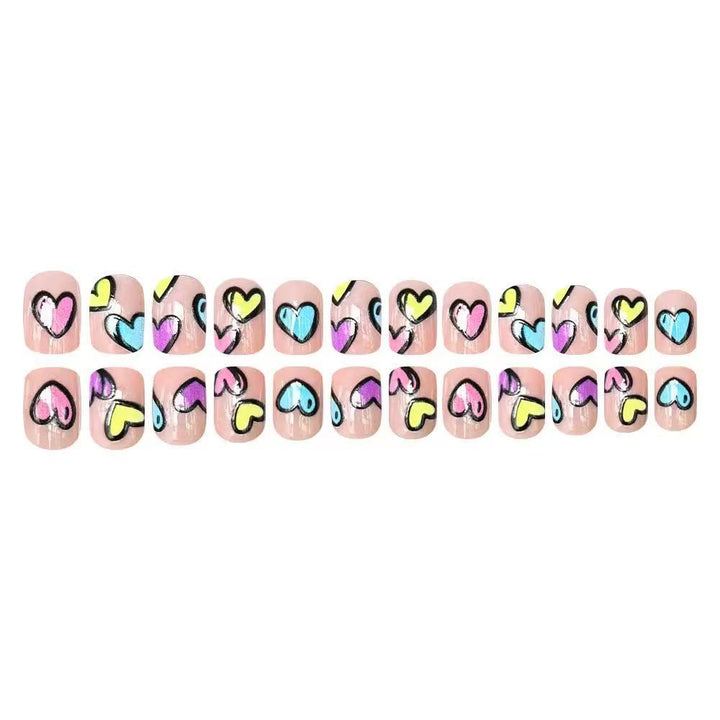 Acrylic Nail Set with Colorful Heart Designs Stornfield