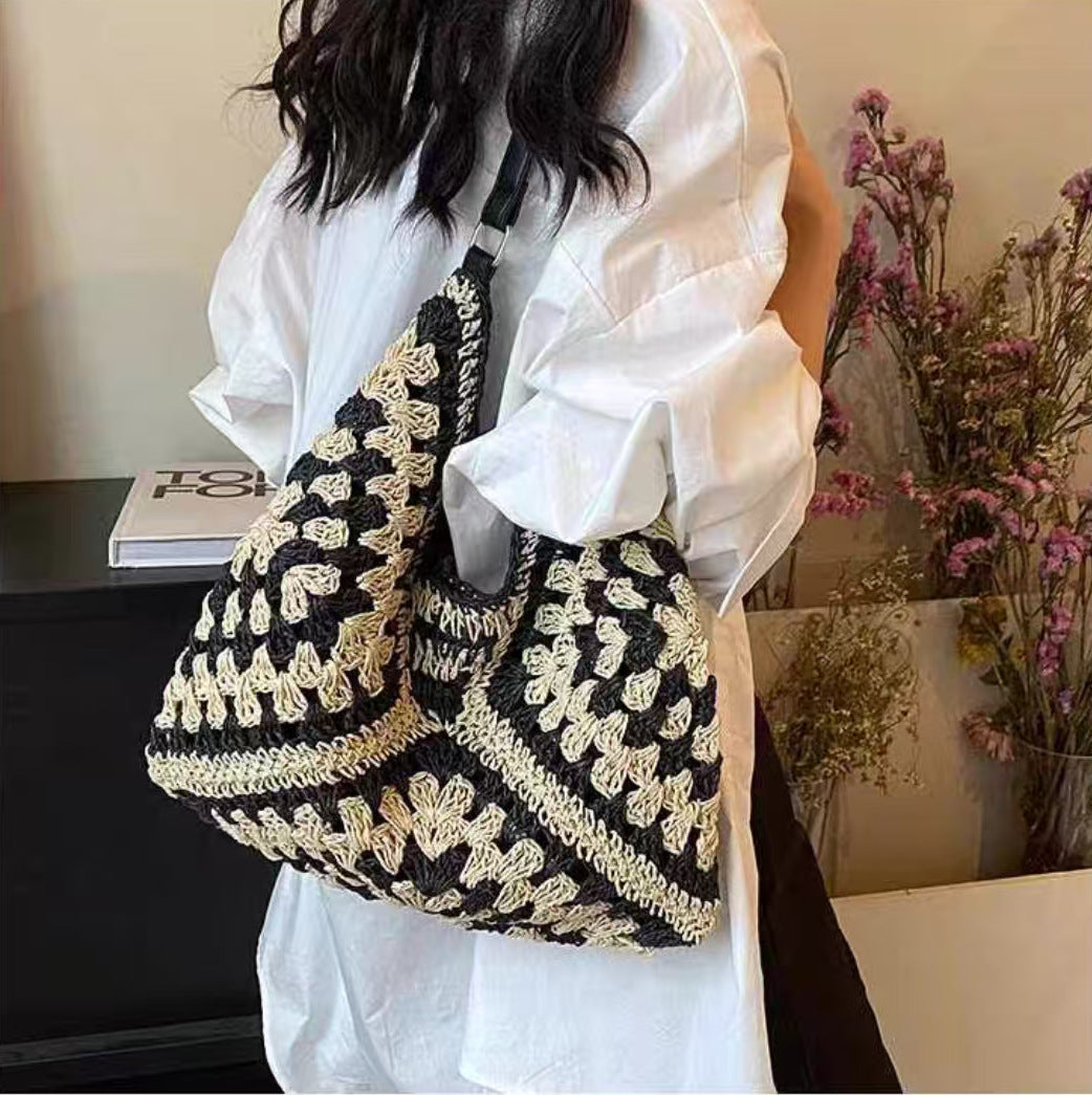 Handbag with Artistic Macrame Design and Flexible Carrying Comfort Stornfield