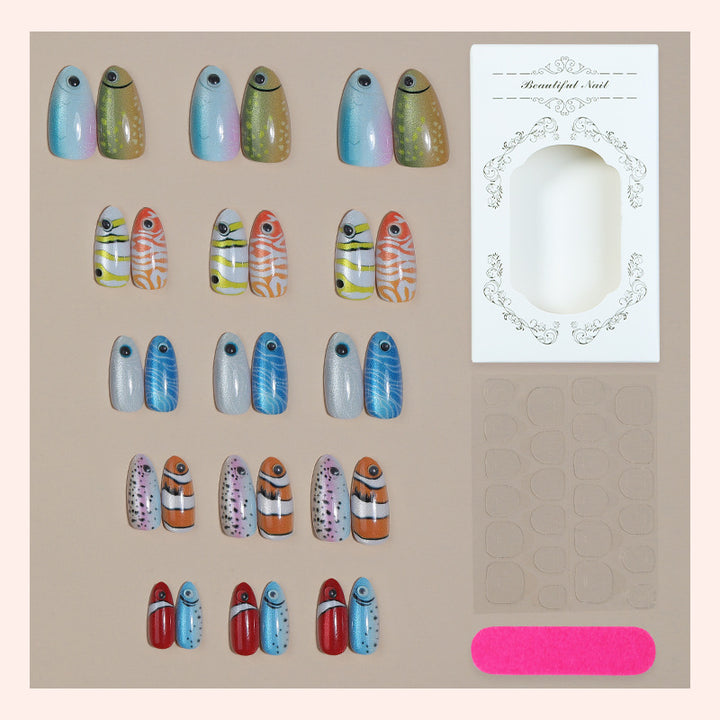 Creative Press-On Nail Art Set with Colorful Fish Designs Stornfield