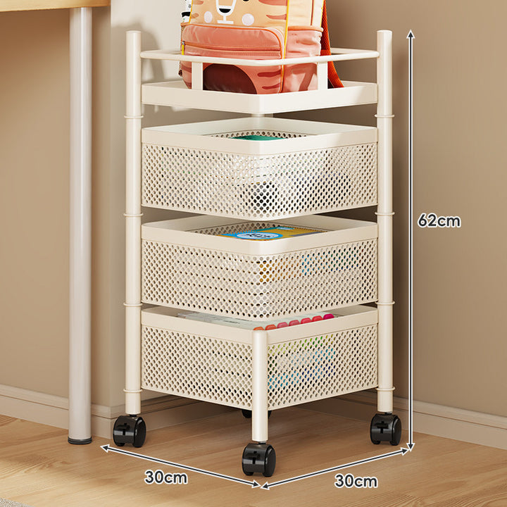 Compact Rolling Mesh Multi-Tier Corner Storage Cart