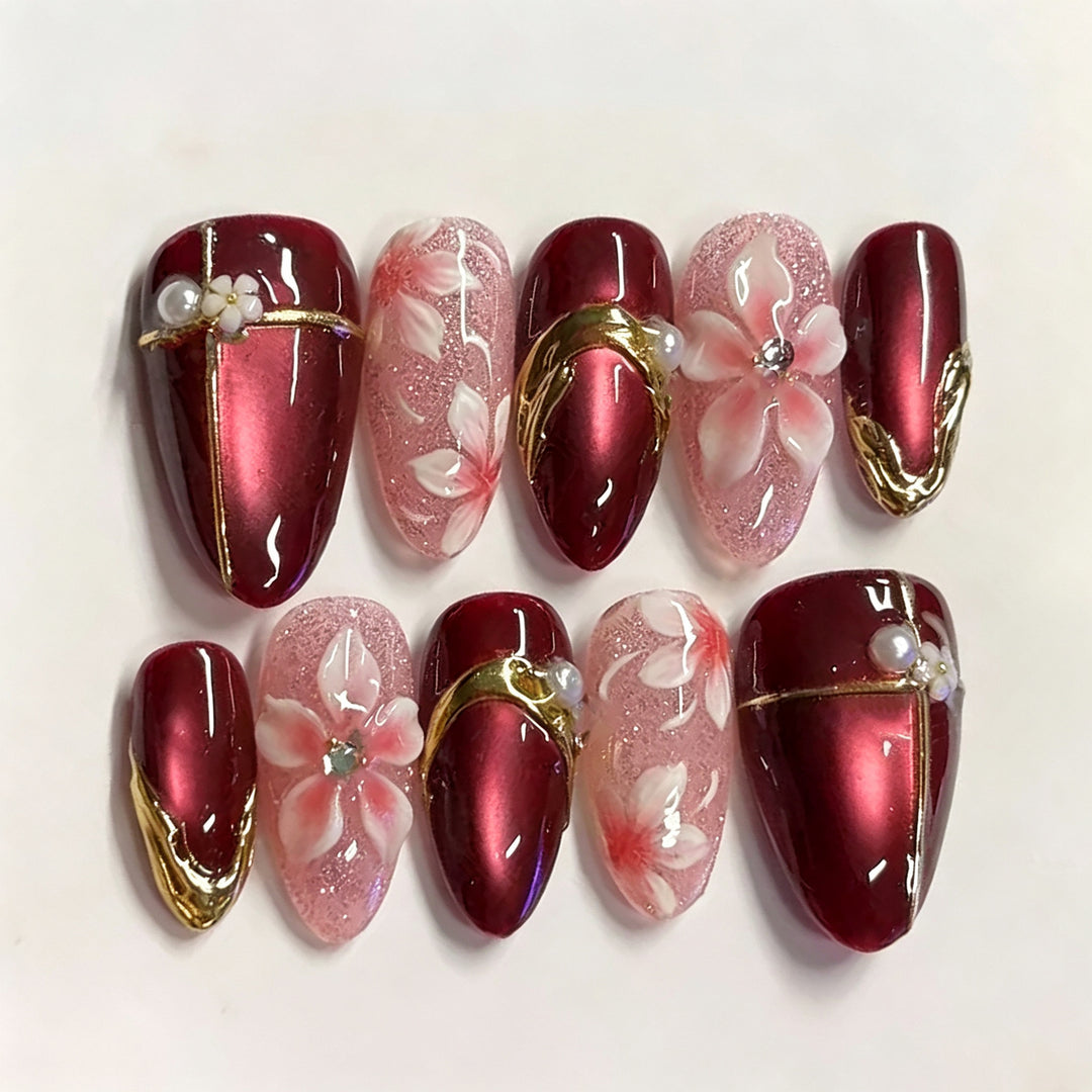 Floral Accent Press-On Nail Set Stornfield