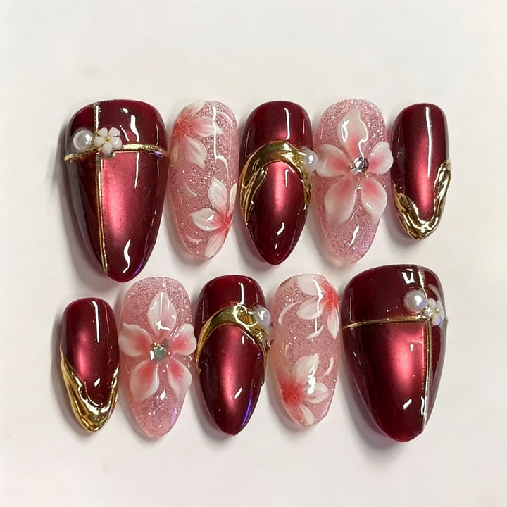 Floral Accent Press-On Nail Set Stornfield