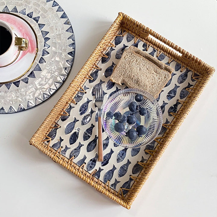 Women rectangular serving platter with handmade mosaic Stornfield