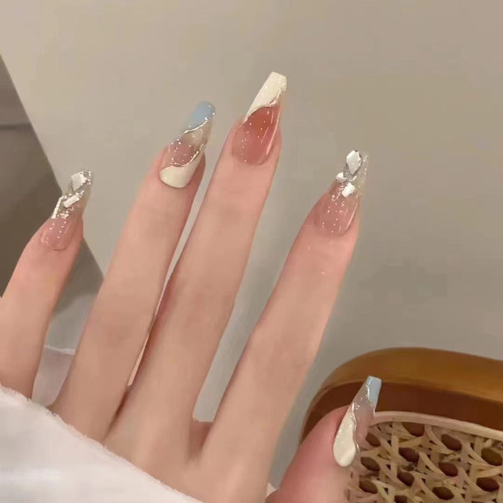 Elegant Stiletto Press-On Nail Art with Geometric Design Stornfield
