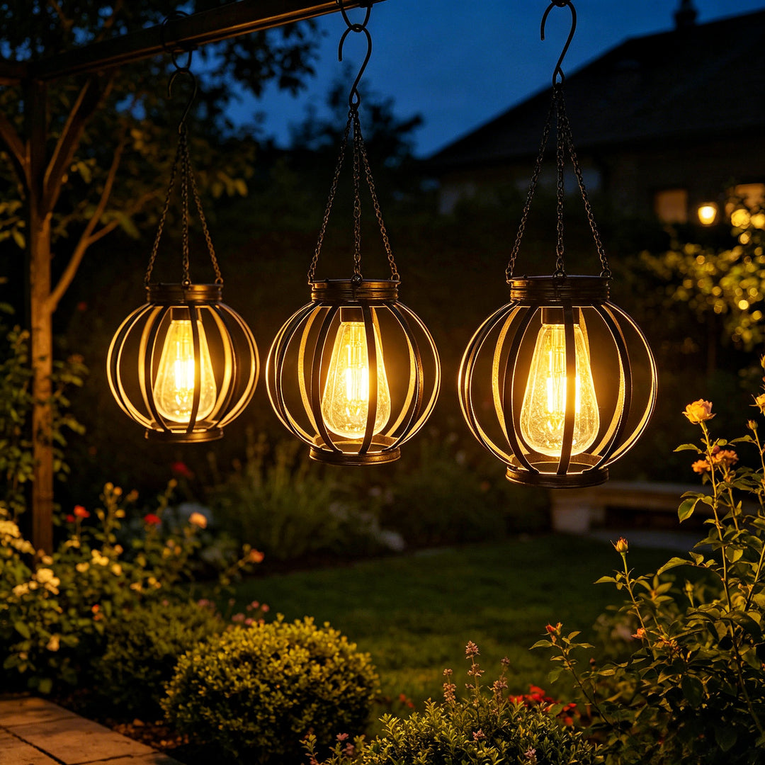 Outdoor Hanging Metal Cage Pendant Lantern With Adjustable Chain And Vintage Filament LED Stornfield