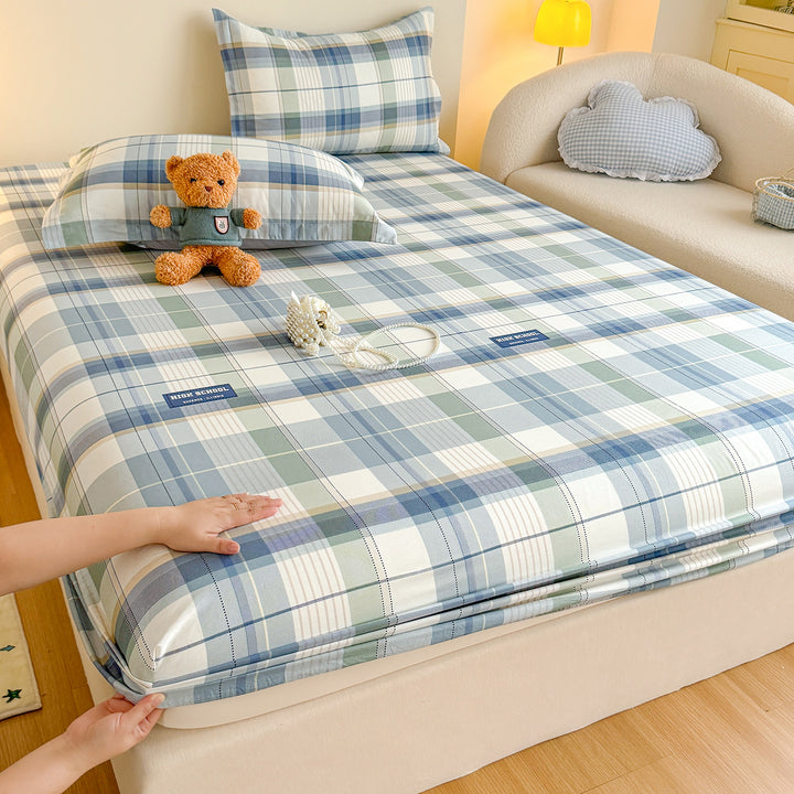Striped Cotton Blend Fitted Sheet and Pillowcase Set