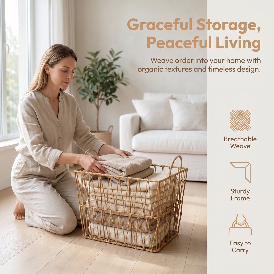 Decorative storage basket made of woven natural material Stornfield