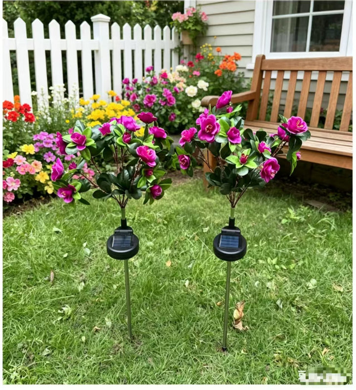 Solar-Powered Realistic Camellia Floral Garden Stake Lights With Adjustable LED Heads And Stainless Steel Spike Stornfield