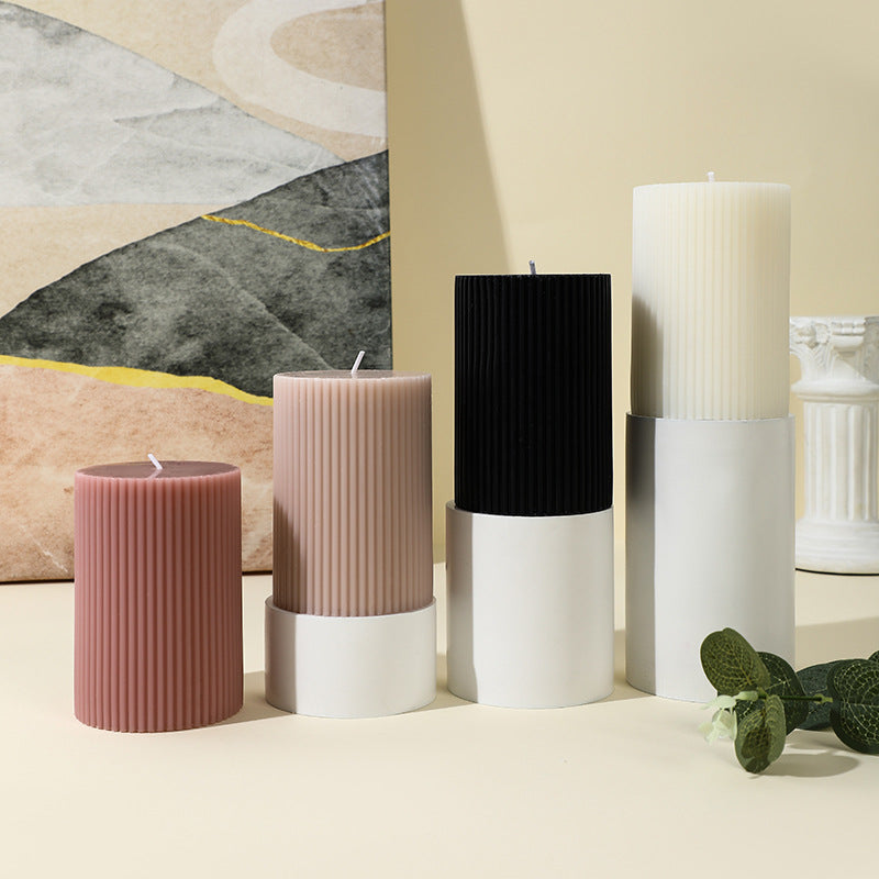 Vertical-Fluted Unscented Pillar Candle with Clean-Burn Soy-Blend Wax and Cotton Wick