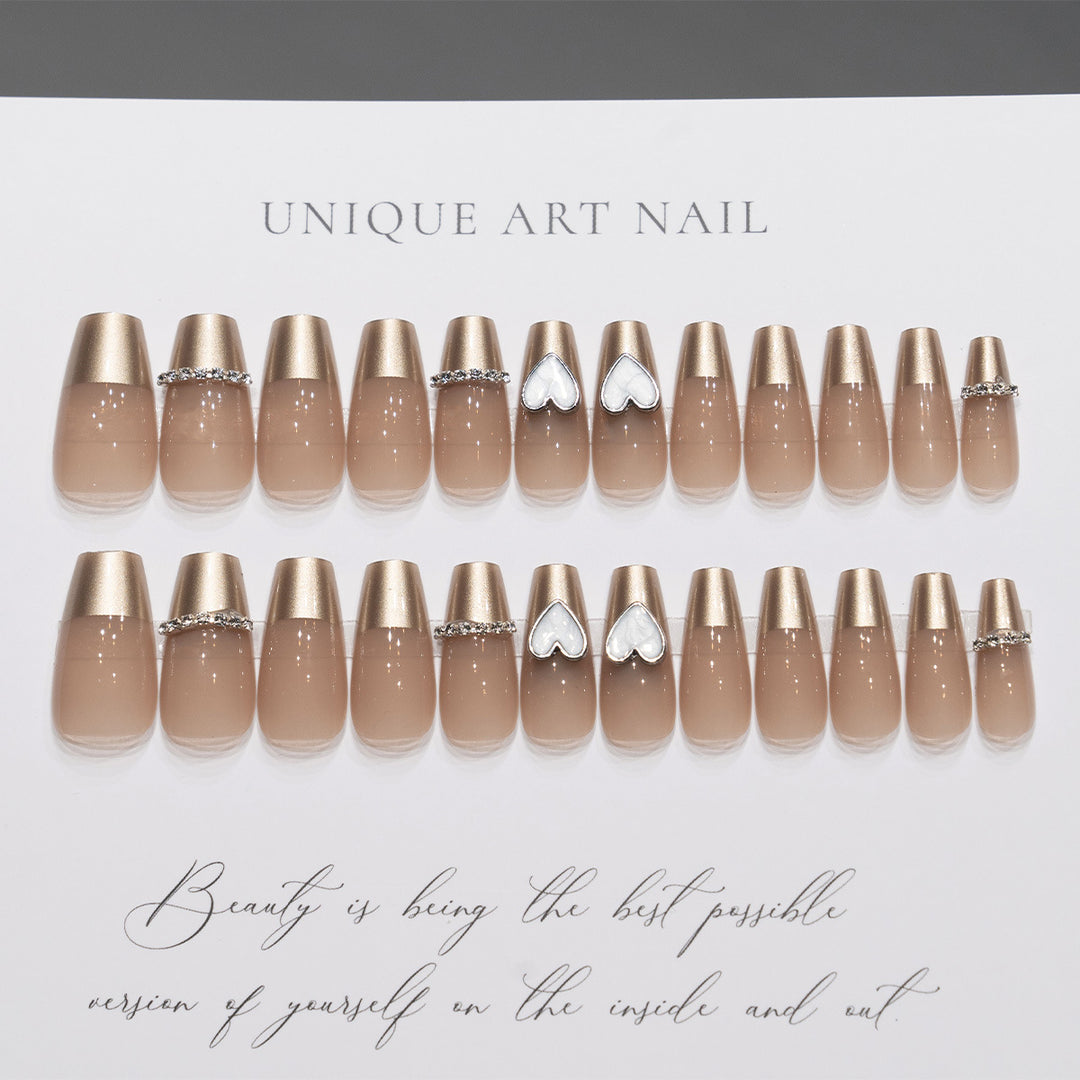 Heart-Decorated Long Stiletto Press-On Nails