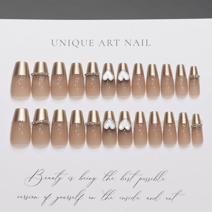Heart-Decorated Long Stiletto Press-On Nails