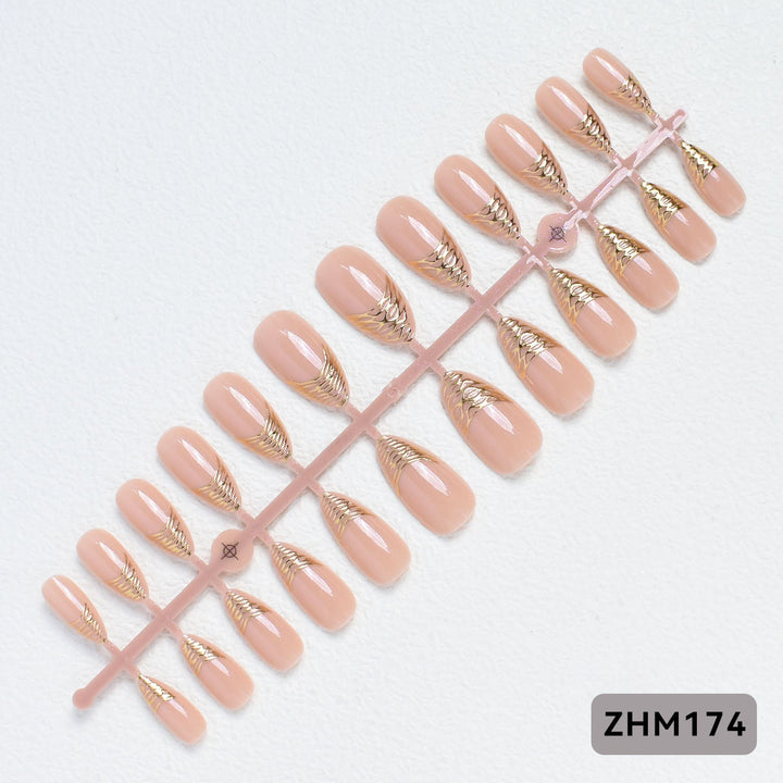 Elegant Press-On Nail Tips with Gold Detailing Stornfield