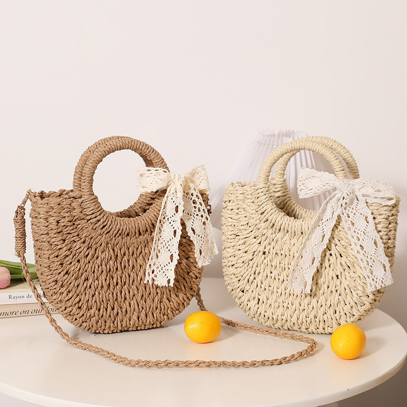 Trendy Bast Bag with Round Handle and Textured Design Stornfield