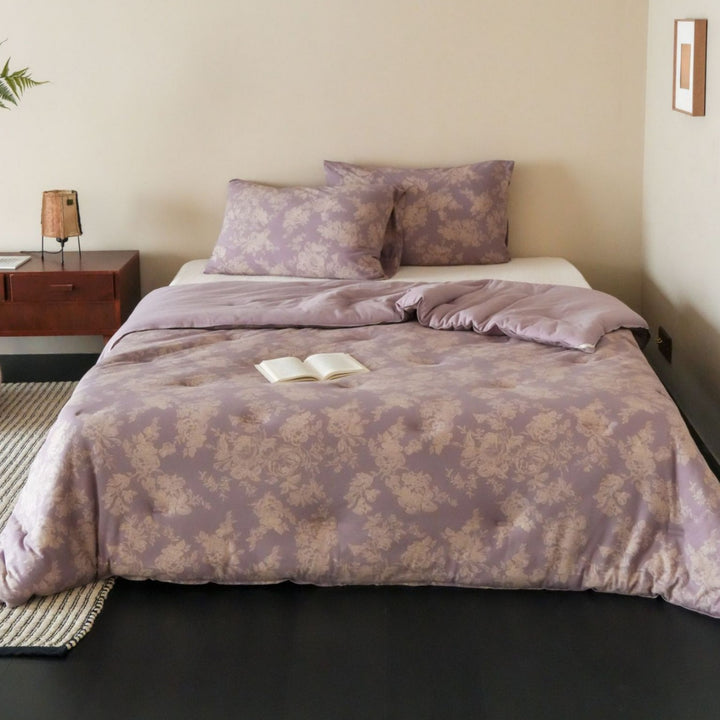 Floral Printed Cotton Duvet Cover Bedding Set with Reversible Lined Comforter Panel and Envelope Pillowcases