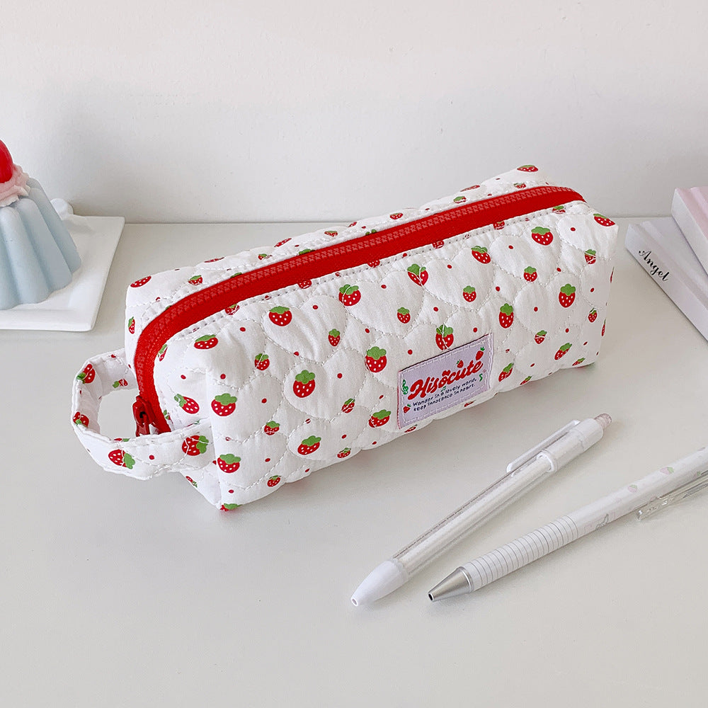 Quilted Strawberry Print Pencil Case