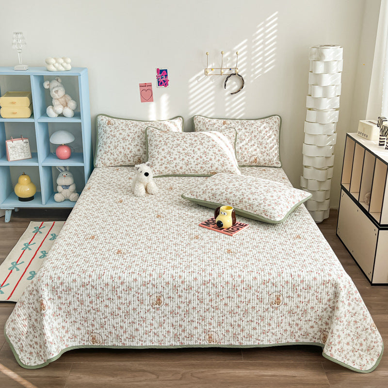 Lightweight Quilted Floral Bedspread Set with Piped Edge and Matching Pillow Shams