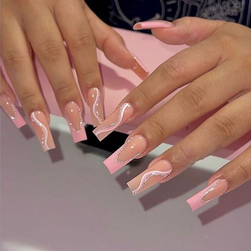 Long Acrylic Press-On Nails with Rhinestone Accents Stornfield