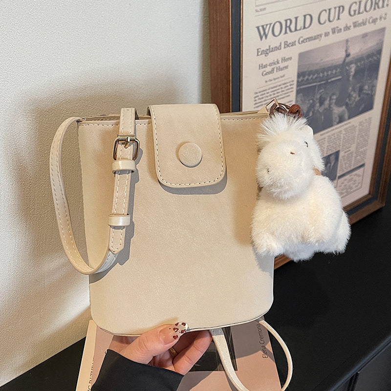 Compact Crossbody Bag with Cute Plush Charm