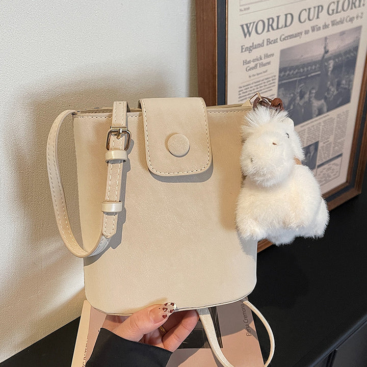 Compact Crossbody Bag with Cute Plush Charm