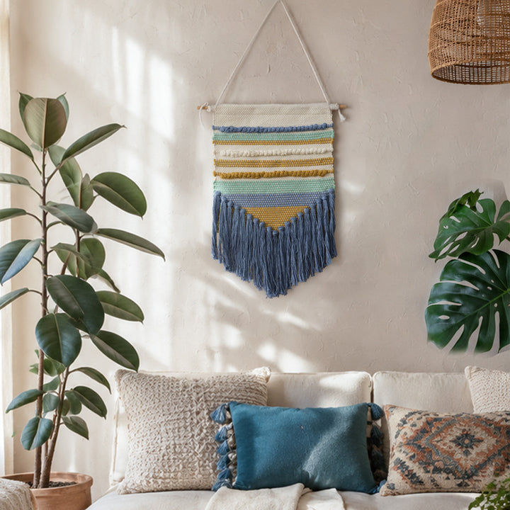 Boho Wall Hanging Macrame with Hand-Knotted Fringes and Woven Cable Patterns Stornfield