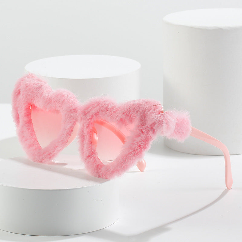 Unique Heart-Shaped Fur-Trimmed Sunglasses Stornfield
