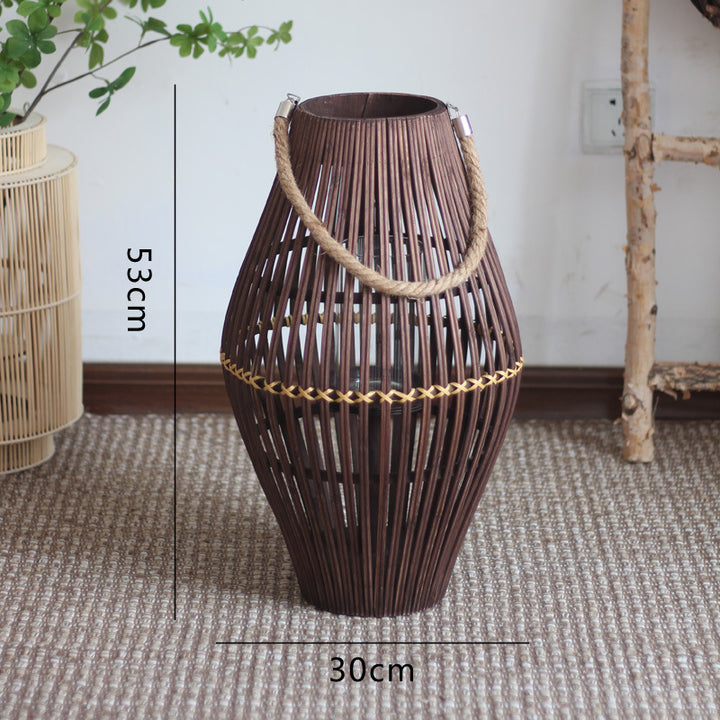 Stylish lantern made of rattan with wooden frame Stornfield