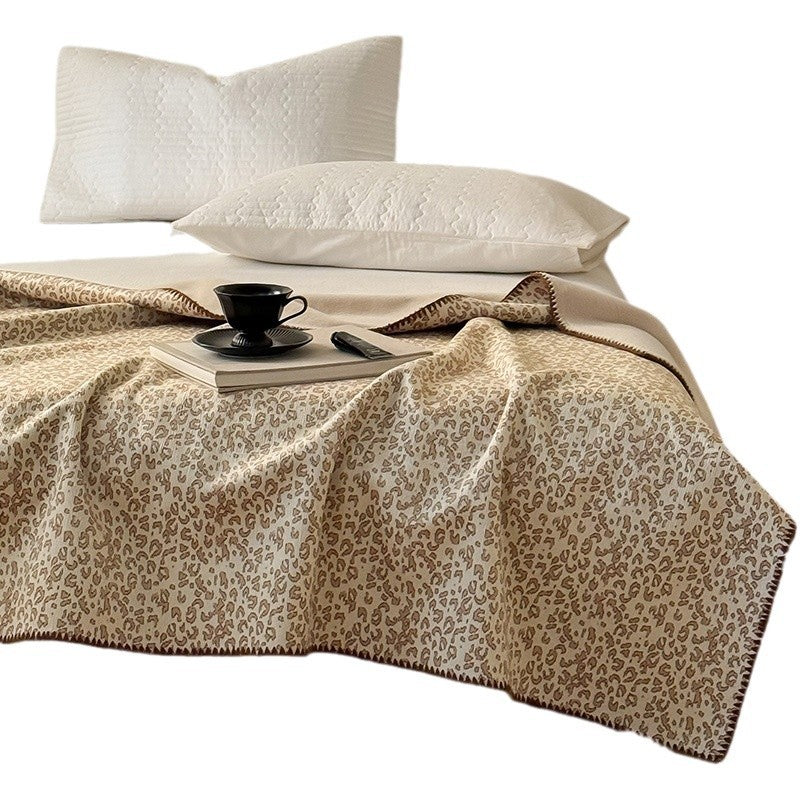 Reversible Quilted Lightweight Bed Throw Blanket with Micro Leopard Jacquard Pattern