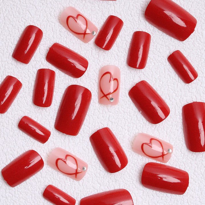 Romantic Heart-Embellished Press-On Nails Stornfield