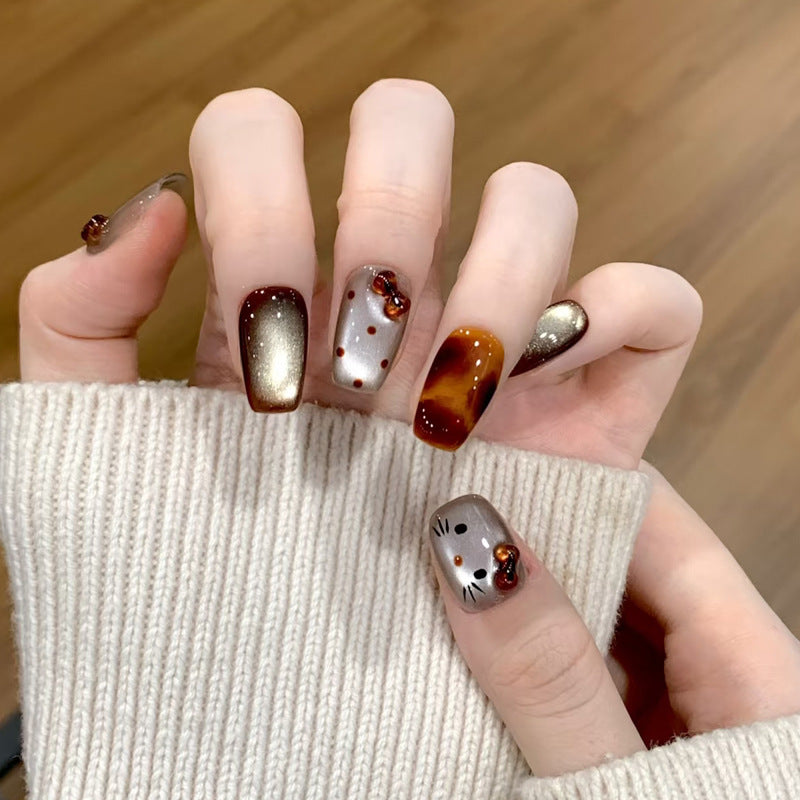 Artistic Glossy Press-On Nail Set with Embellishments Stornfield