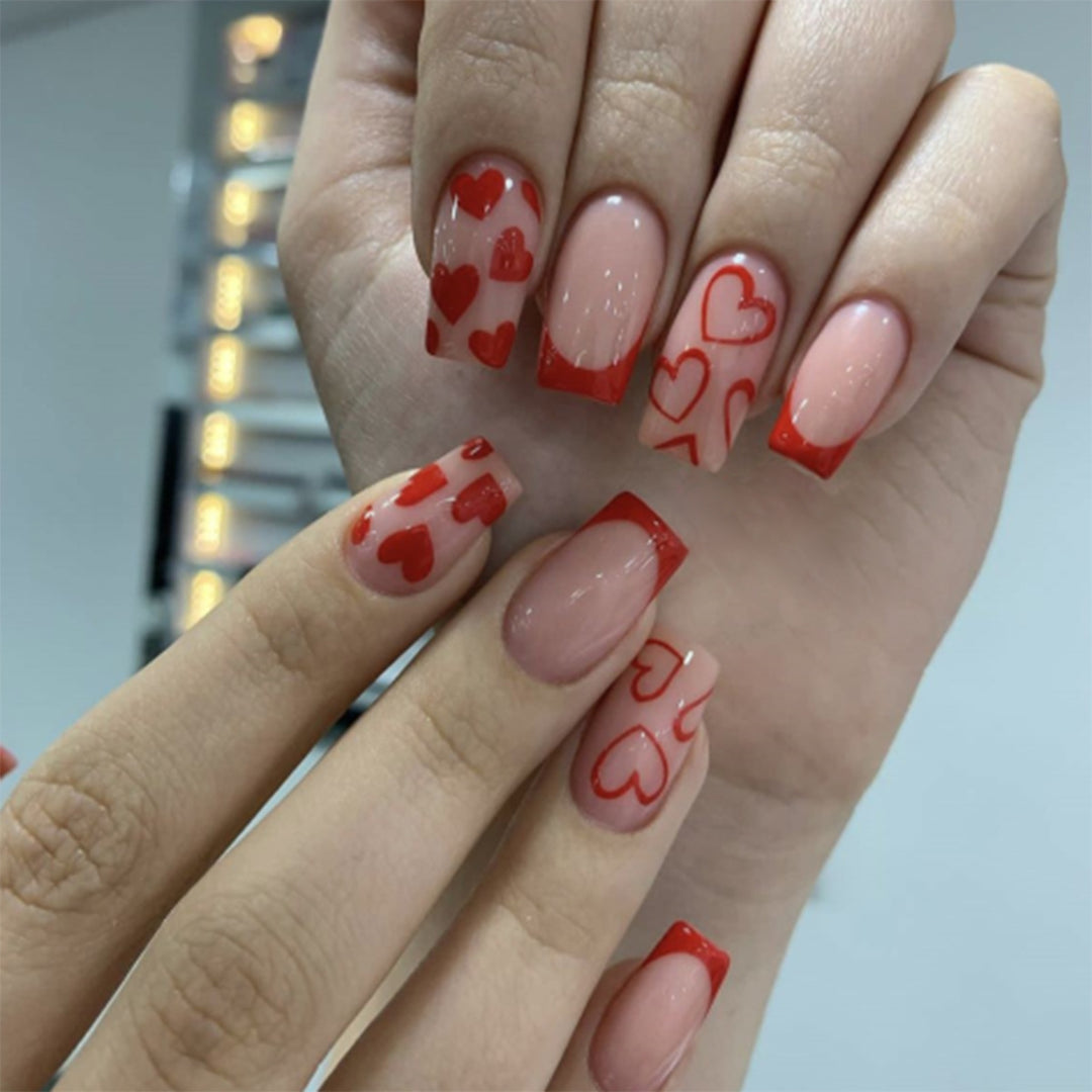 Creative Heart-Themed Press-On Nail Design Stornfield