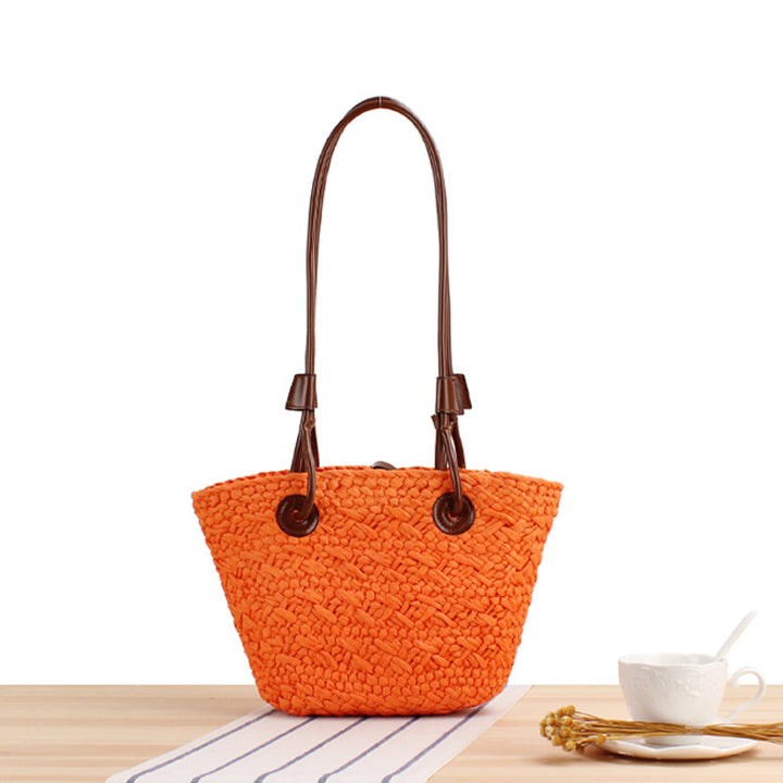 Handmade beach bag with brown leather handles Stornfield