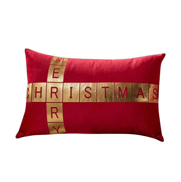 Velvet Foil-Block Crossword Lumbar Throw Pillow Cover with Hidden Zipper