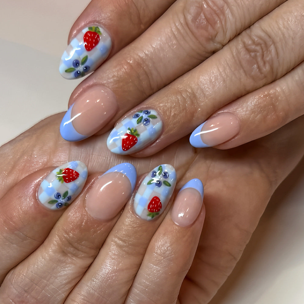 Artistic Strawberry-Themed Press-On Nails Stornfield