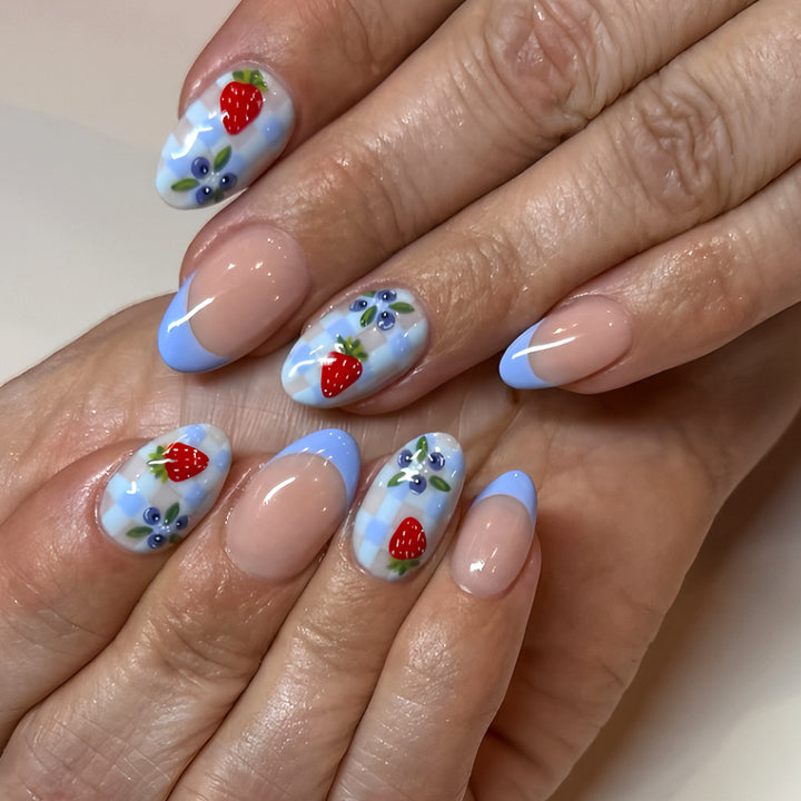 Artistic Strawberry-Themed Press-On Nails Stornfield