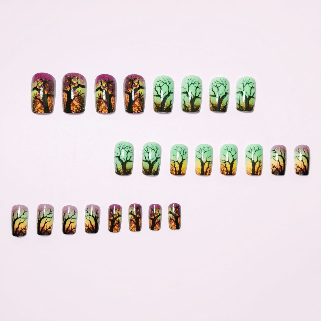 Artificial nails with fascinating tree silhouette design Stornfield
