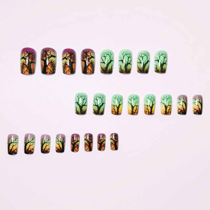Artificial nails with fascinating tree silhouette design Stornfield