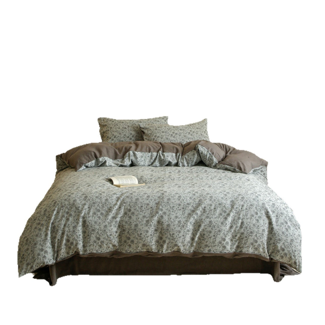 Breathable Organic Cotton Pinstripe Botanical Duvet Cover & Sham Set