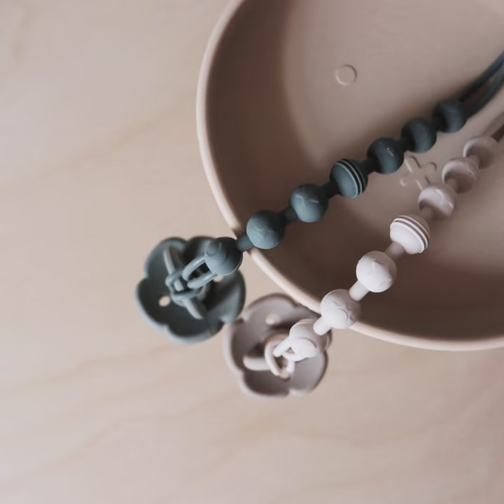 Silicone Beaded Pacifier Lanyard with Wooden Safety Clip