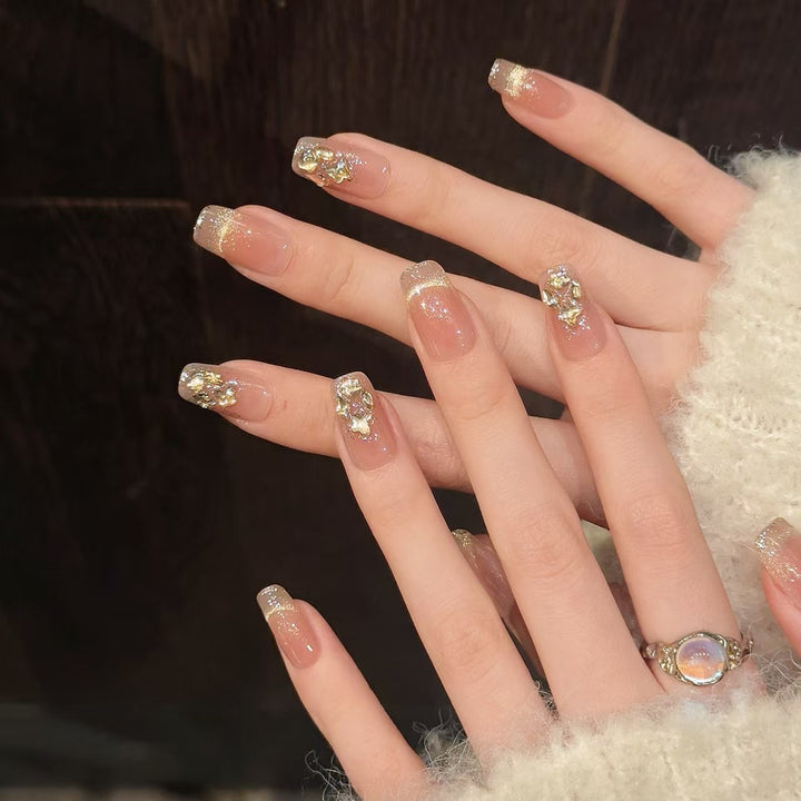 Elegant Crystal-Embellished Nail Art Extensions